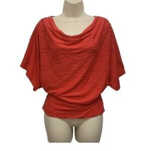 New Directions Red Textured Blouse Medium Dolman Sleeve Banded Waist Y2K